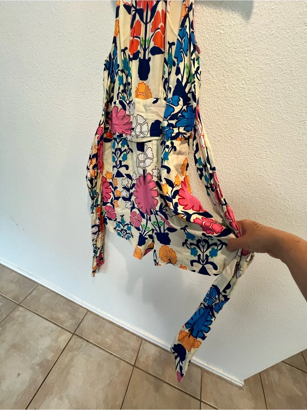 Anthropologie Floral Halter Romper in Pink, Blue‎ & Cream new without tags